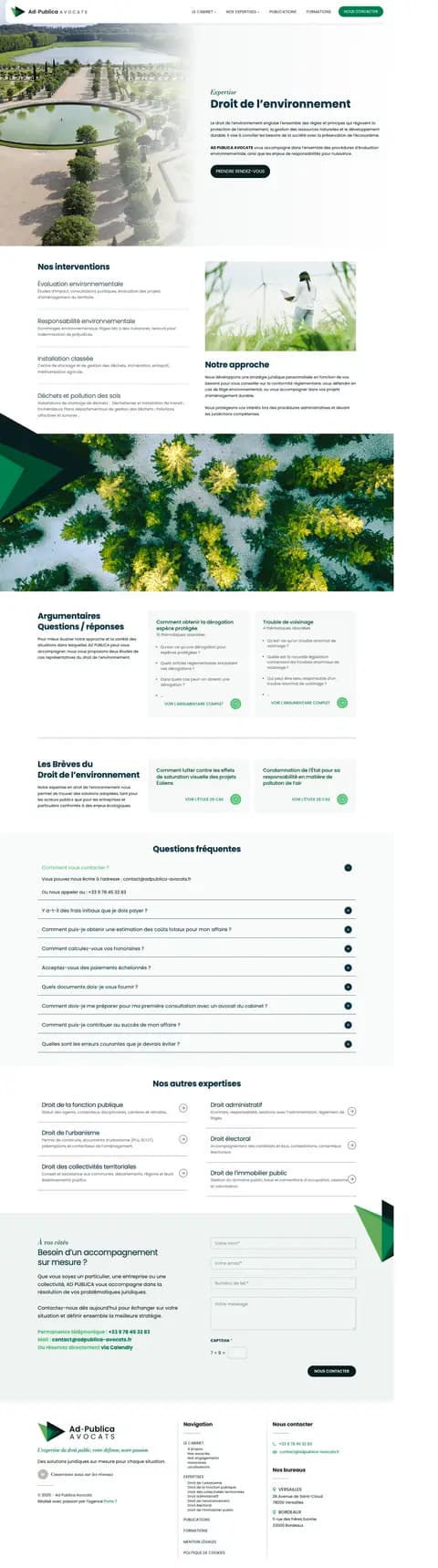 La page Droit de l'environnement en pleine hauteur, rubrique argumentaires en évidence.