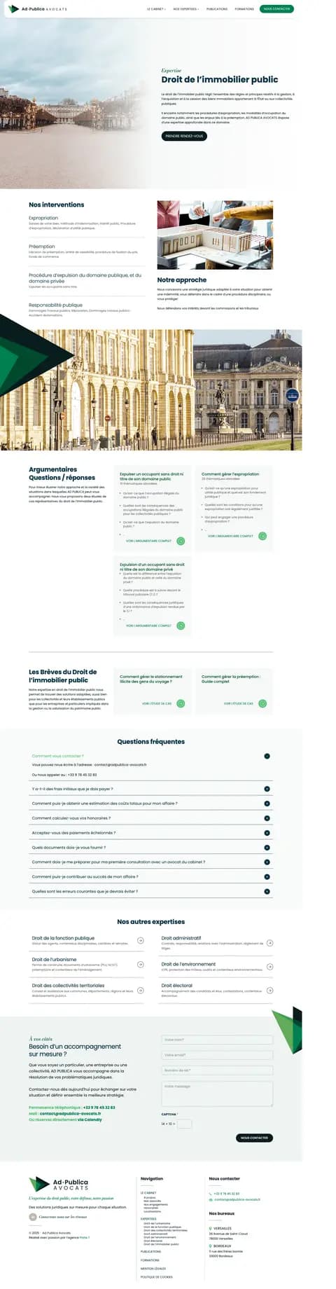 La page Droit de l'immobilier public en pleine hauteur, rubrique argumentaires en évidence.