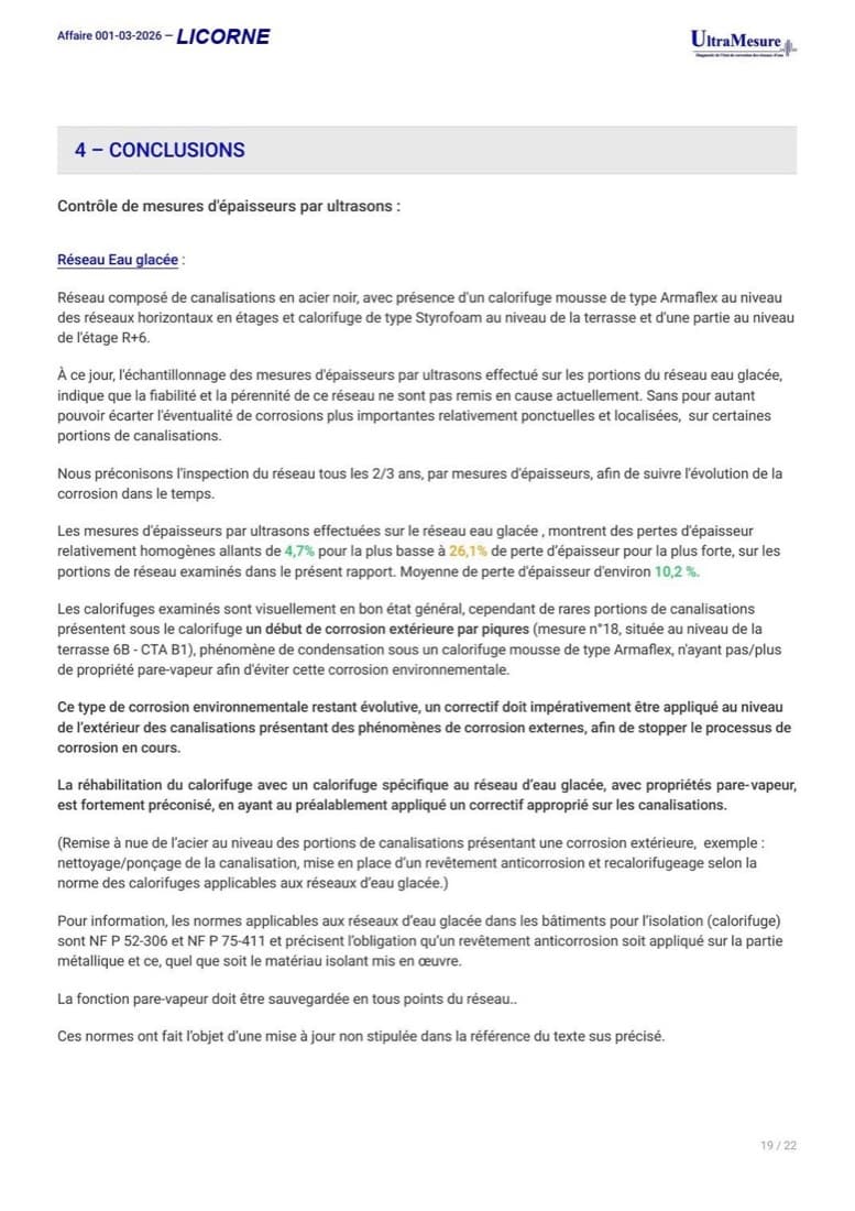 Conclusions rédigées pour le réseau d'eau glacée.