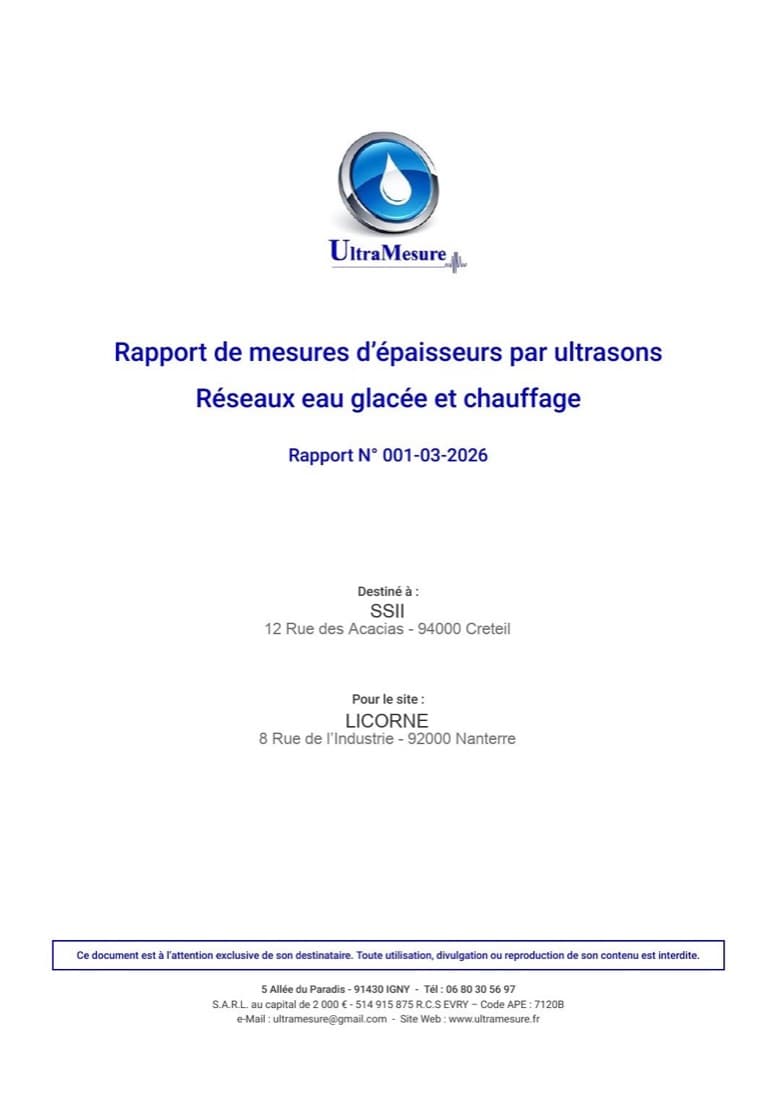 Couverture du rapport : titre, numéro de rapport, destinataire et site, anonymisés.