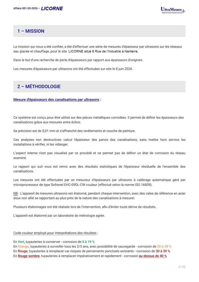 Pages Mission et Méthodologie, avec le code couleur d'interprétation des résultats.