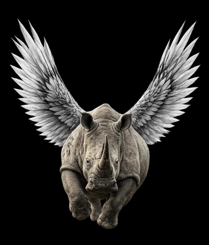 Rhinocéros ailé, signature Stratégie de communication