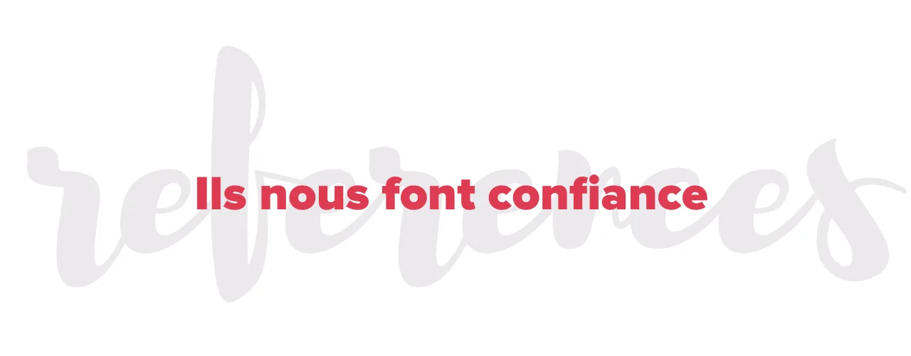 Le titre « Ils nous font confiance » en corail, posé sur le mot manuscrit « références » en gris clair.